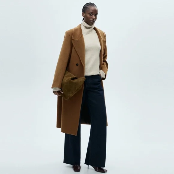 Mango NWOT Double-breasted wool coat in Ochre - Picture 5 of 15